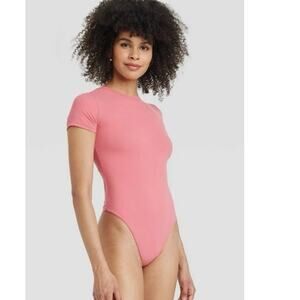Auden NWT Women's Size Large Coral Pink 4-Way Luxe Stretch Fully Lined Bodysuit